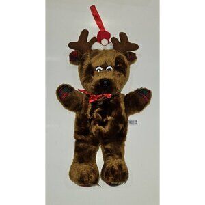 VTG House of Lloyd Plush Reindeer Super Stocking 18" Christmas Red Green Plaid
